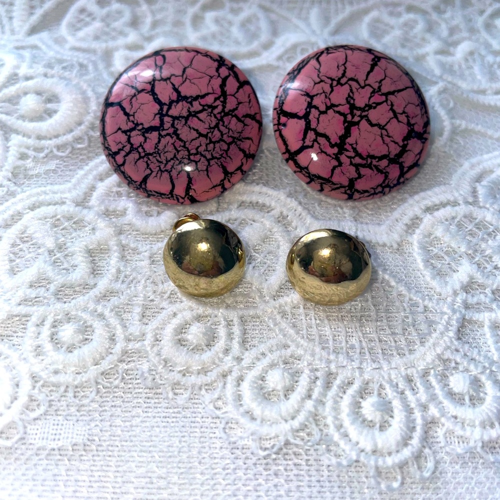 2/$18 Black & Pink / Gold Tone Stud Earrings